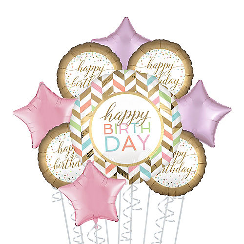 Nav Item for Gold & Pastel Happy Birthday Deluxe Balloon Bouquet, 9pc Image #1