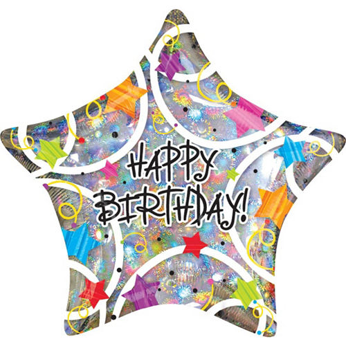 Nav Item for Holographic Happy Birthday Deluxe Balloon Bouquet, 12pc Image #3