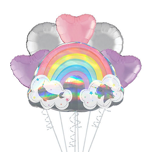 Iridescent Magical Rainbow Deluxe Balloon Bouquet, 6pc Image #1