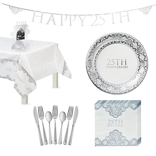 Nav Item for Silver 25th Anniversary Tableware Kit for 8 Guests Image #1