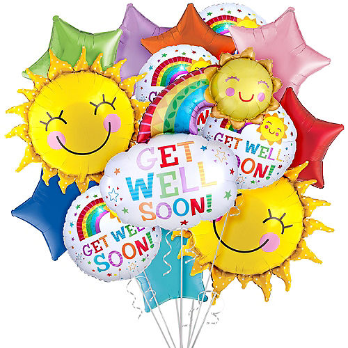 Nav Item for Rainbows & Sunshine Get Well Soon Balloon Bouquet, 14pc Image #1