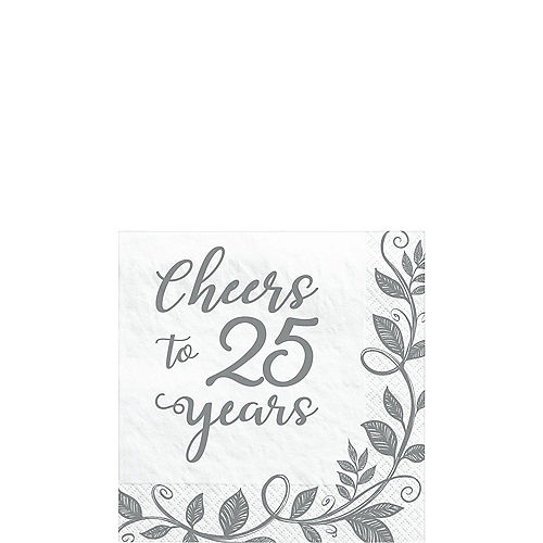 Nav Item for Silver Cheers to 25 Years Anniversary Paper Beverage Napkins, 5in, 16ct Image #1