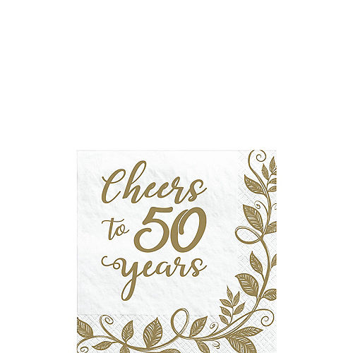 Gold 50th Anniversary Paper Beverage Napkins, 5in, 16ct Image #1