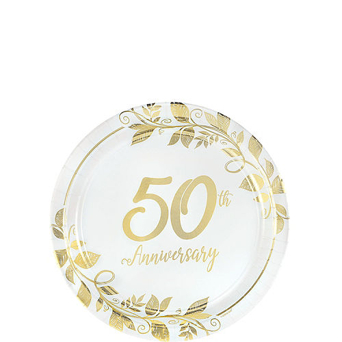 Metallic Gold Happy 50th Anniversary Paper Dessert Plates, 7in, 8ct Image #1