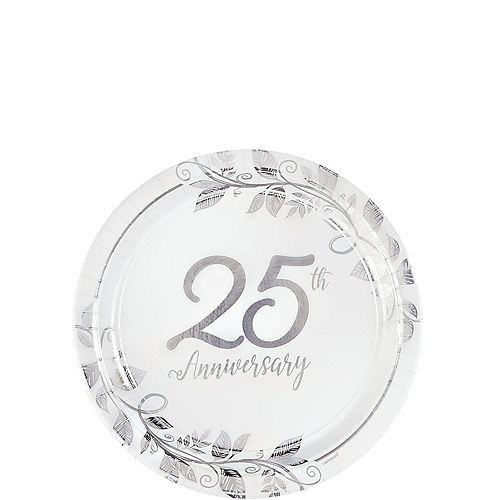 Metallic Silver 25th Anniversary Paper Dessert Plates, 7in, 8ct Image #1