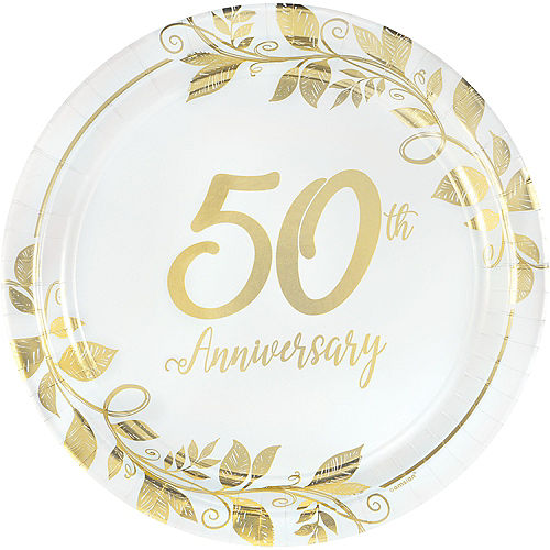 Nav Item for Metallic Gold Happy 50th Anniversary Paper Dinner Plates, 10.5in, 8ct Image #1