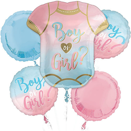 Boy or Girl Gender Reveal Foil Balloon Bouquet, 5pc Image #1