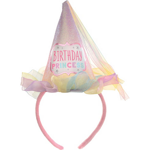 Glitter Pastel Party Birthday Princess Party Hat Fabric & Plastic Headband, 9in Image #1