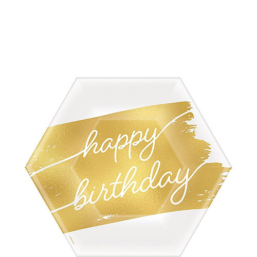 Nav Item for Metallic Golden Age Happy Birthday Hexagonal Paper Dessert Plate, 7in, 8ct Image #1