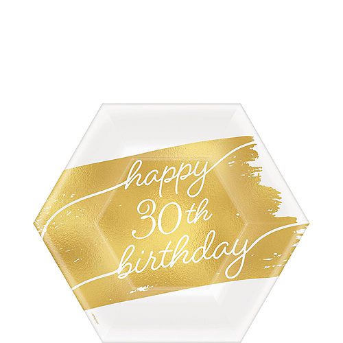 Nav Item for Metallic Golden Age Happy 30th Birthday Hexagonal Paper Dessert Plate, 7in, 8ct Image #1