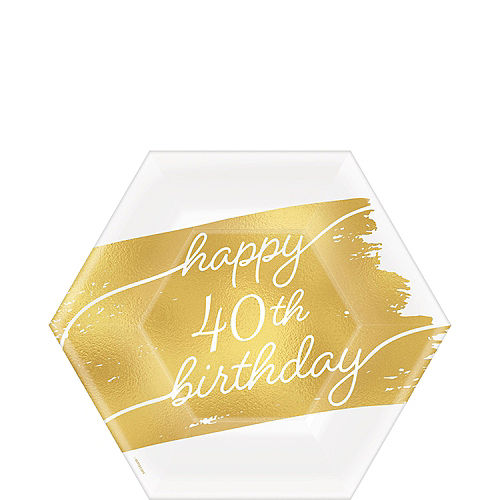 Metallic Golden Age Happy 40th Birthday Hexagonal Paper Dessert Plate, 7in, 8ct Image #1