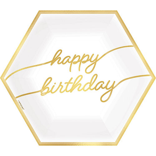 Metallic Golden Age Happy Birthday Hexagonal Paper Lunch Plate, 9in, 8ct Image #1