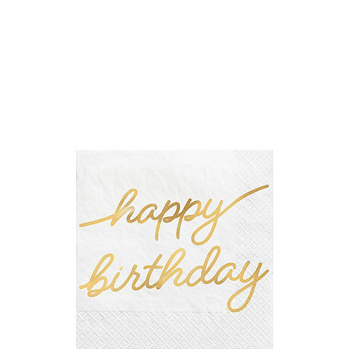 Nav Item for Metallic Golden Age Happy Birthday Paper Beverage Napkin, 5in, 16ct Image #1
