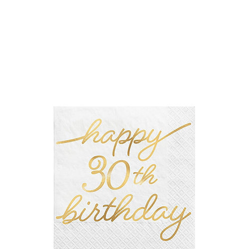 Metallic Golden Age Happy 30th Birthday Paper Beverage Napkin, 5in, 16ct Image #1