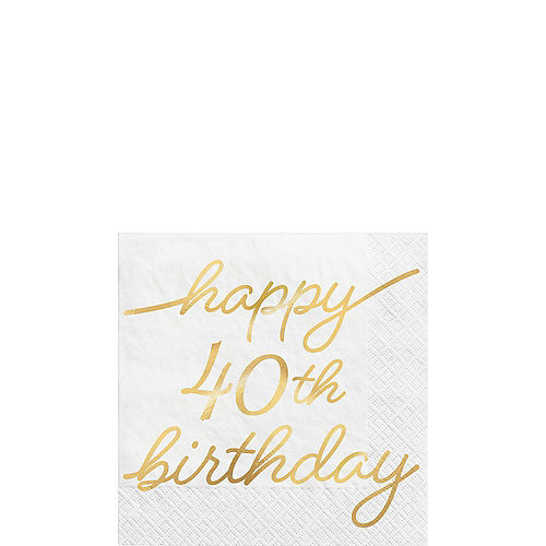 Nav Item for Metallic Golden Age Happy 40th Birthday Paper Beverage Napkin, 5in, 16ct Image #1