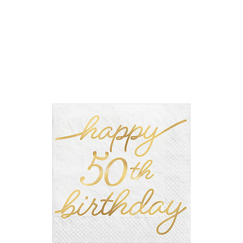 Metallic Golden Age Happy 50th Birthday Paper Beverage Napkin, 5in, 16ct Image #1
