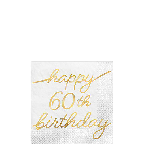 Metallic Golden Age Happy 60th Birthday Paper Beverage Napkin, 5in, 16ct Image #1