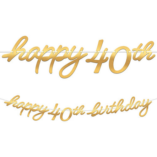 Metallic Golden Age Happy 40th Birthday Cardstock Letter Banner, 12ft Image #1