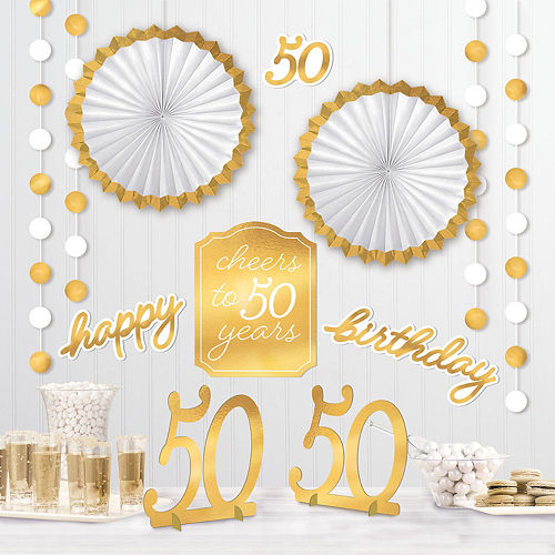 Metallic Golden Age 50th Birthday Room Decorating Kit, 12pc Image #1