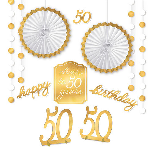 Metallic Golden Age 50th Birthday Room Decorating Kit, 12pc Image #2
