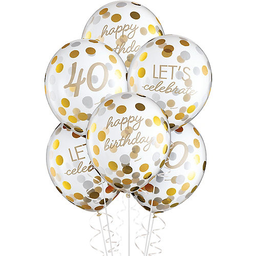 Metallic Golden Age 40th Birthday Latex Confetti Balloons, 12in, 6ct Image #1