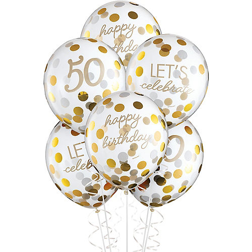 Nav Item for Metallic Golden Age 50th Birthday Latex Confetti Balloons, 12in, 6ct Image #1