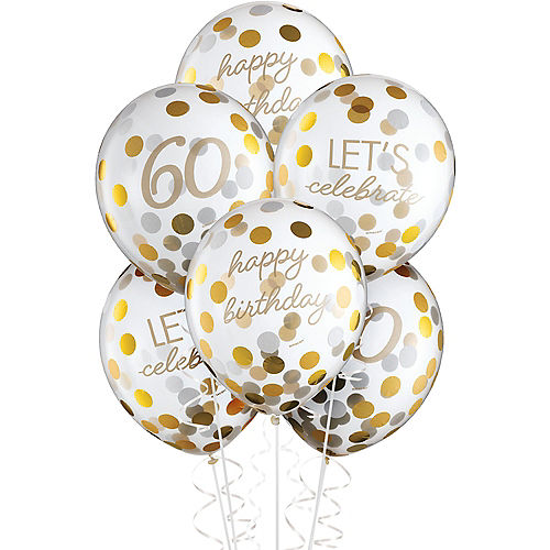 Nav Item for Metallic Golden Age 60th Birthday Latex Confetti Balloons, 12in, 6ct Image #1