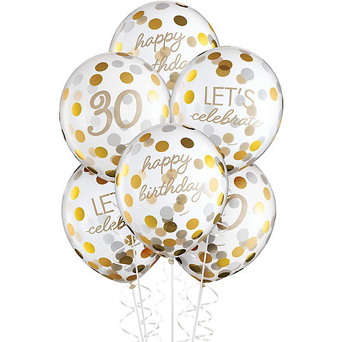 Nav Item for Metallic Golden Age 30th Birthday Latex Confetti Balloons, 12in, 6ct Image #1