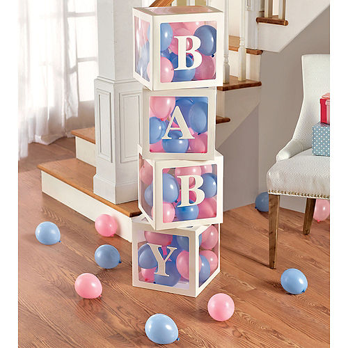 Nav Item for White Pop-Up Baby Block Decorations with Blue & Pink Mini Latex Balloons, 11.75in Image #1