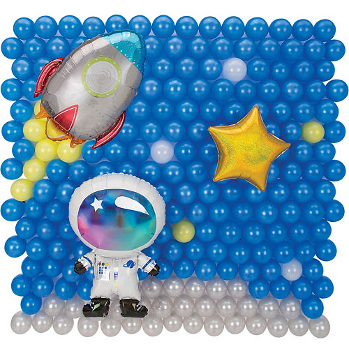 Air-Filled Space Astronaut, Rocket & Star Foil & Latex Balloon Backdrop Kit, 6.25ft x 5.9ft Image #1