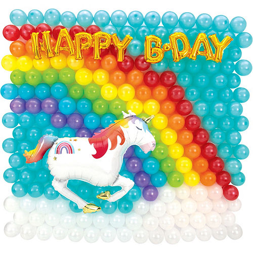 Nav Item for Air-Filled Rainbow & Unicorn Happy B-Day Foil & Latex Balloon Backdrop Kit, 6.25ft x 5.9ft Image #1