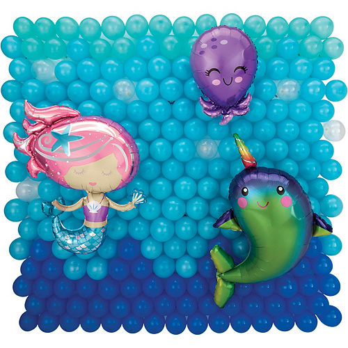 Air-Filled Underwater Mermaid, Narwhal & Octopus Foil & Latex Balloon Backdrop Kit, 6.25ft x 5.9ft Image #1