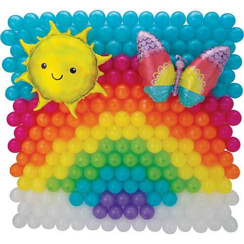Nav Item for Air-Filled Sunshine, Rainbow & Butterfly Foil & Latex Balloon Backdrop Kit, 6.25ft x 5.9ft Image #1