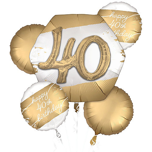 Nav Item for Satin Golden Age Happy 40th Birthday Foil Balloon Bouquet, 5pc Image #1