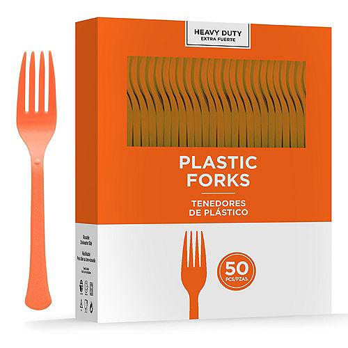Orange Heavy-Duty Plastic Forks, 50ct Image #1