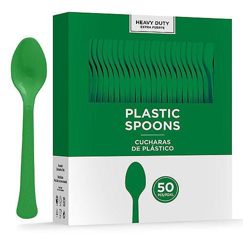 Festive Green Heavy-Duty Plastic Spoons, 50ct Image #1