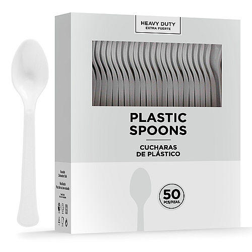 White Heavy-Duty Plastic Spoons, 50ct Image #1
