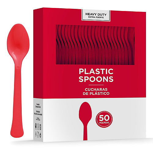 Red Heavy-Duty Plastic Spoons, 50ct Image #1