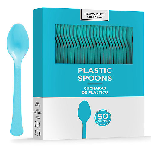 Caribbean Blue Heavy-Duty Plastic Spoons, 50ct Image #1