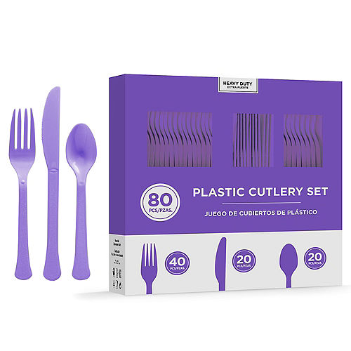 Nav Item for Purple Heavy-Duty Plastic Cutlery Set for 20 Guests, 80ct Image #1