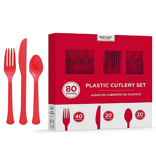 Nav Item for Red Heavy-Duty Plastic Cutlery Set for 20 Guests, 80ct Image #1