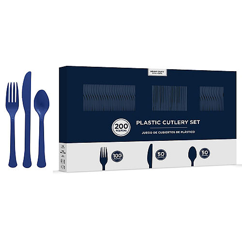 True Navy Blue Heavy-Duty Plastic Cutlery Set for 50 Guests, 200ct Image #1