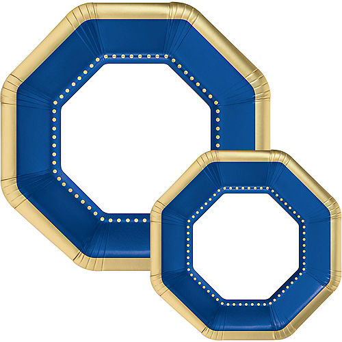 Nav Item for Octoganal Premium Paper Dinner (10.25in) & Dessert (7.5in) Plates with Royal Blue & Gold Border, 20ct Image #1