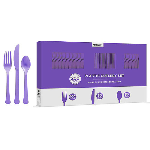 Nav Item for Purple Heavy-Duty Plastic Cutlery Set for 50 Guests, 200ct Image #1