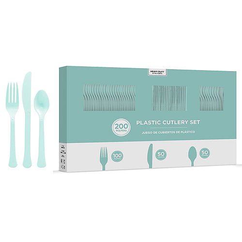 Nav Item for Robin's Egg Blue Heavy-Duty Plastic Cutlery Set for 50 Guests, 200ct Image #1