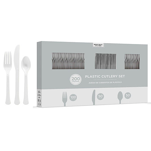 Nav Item for Silver Heavy-Duty Plastic Cutlery Set for 50 Guests, 200ct Image #1