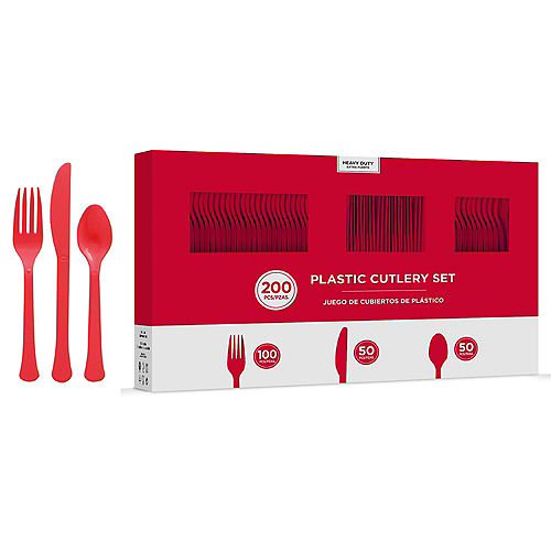 Nav Item for Red Heavy-Duty Plastic Cutlery Set for 50 Guests, 200ct Image #1