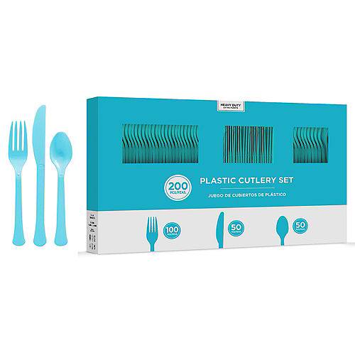 Caribbean Blue Heavy-Duty Plastic Cutlery Set for 50 Guests, 200ct Image #1