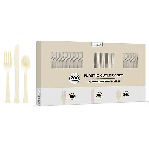 Vanilla Cream Heavy-Duty Plastic Cutlery Set for 50 Guests, 200ct Image #1