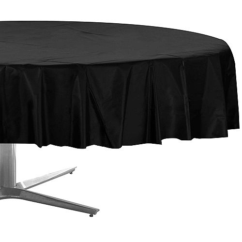 Black Round Plastic Table Cover 84in, Black Round Plastic Table Covers